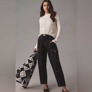 Anthropologie Black Cropped Pants with Contrast Stitching